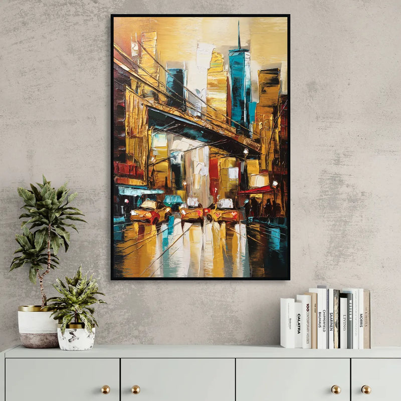 New York City Urban Landscape Living Room - Black Canvas Wall Art