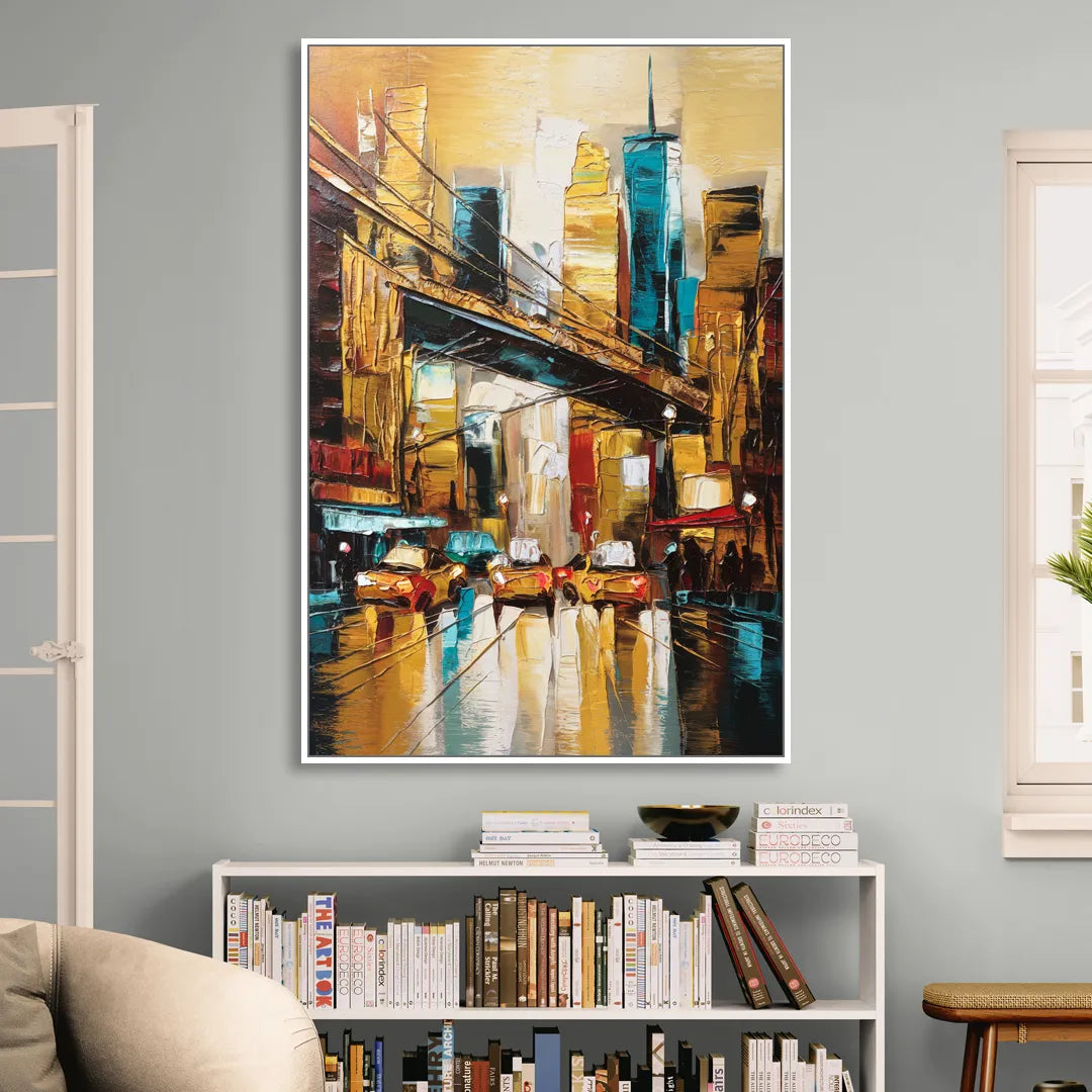 New York City Urban Landscape Living Room - White Canvas Wall Art