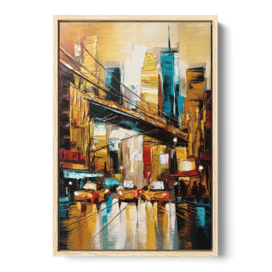 New York City Urban Landscape - Oak Framed Canvas Wall Art - Front