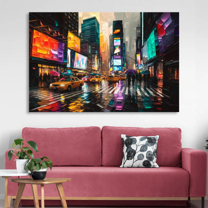New York City Vibrant Street Scenes Sitting Room - Canvas Wall Art