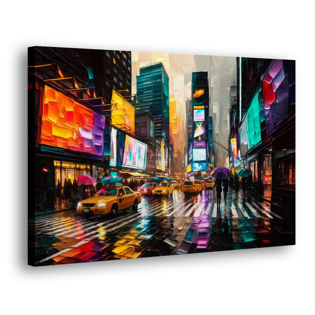 New York City Vibrant Street Scenes Side - Canvas Wall Art
