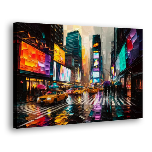 New York City Vibrant Street Scenes Side - Canvas Wall Art