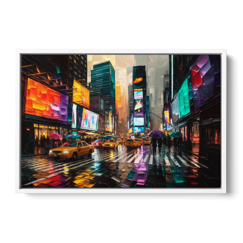 New York City Vibrant Street Scenes Front - White Canvas Wall Art