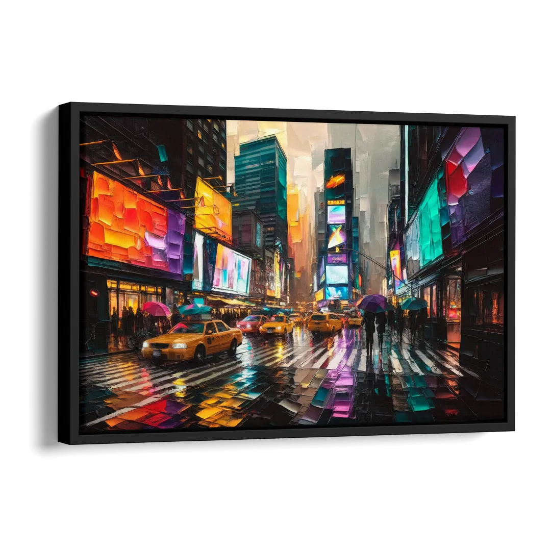 New York City Vibrant Street Scenes Side - Black Canvas Wall Art