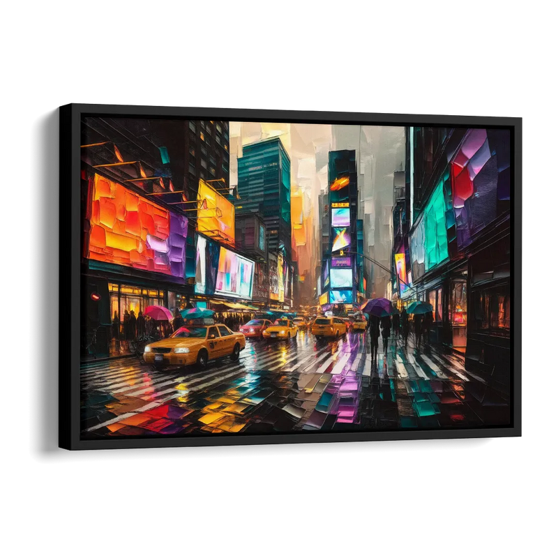 New York City Vibrant Street Scenes Side - Black Canvas Wall Art