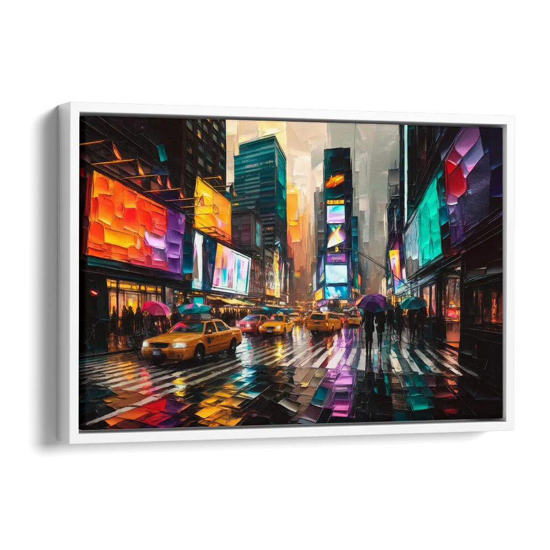 New York City Vibrant Street Scenes Side - White Canvas Wall Art