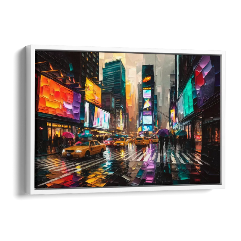 New York City Vibrant Street Scenes Side - White Canvas Wall Art