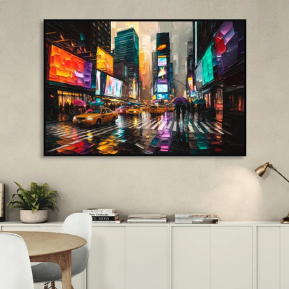 New York City Vibrant Street Scenes Living Room - Black Canvas Wall Art