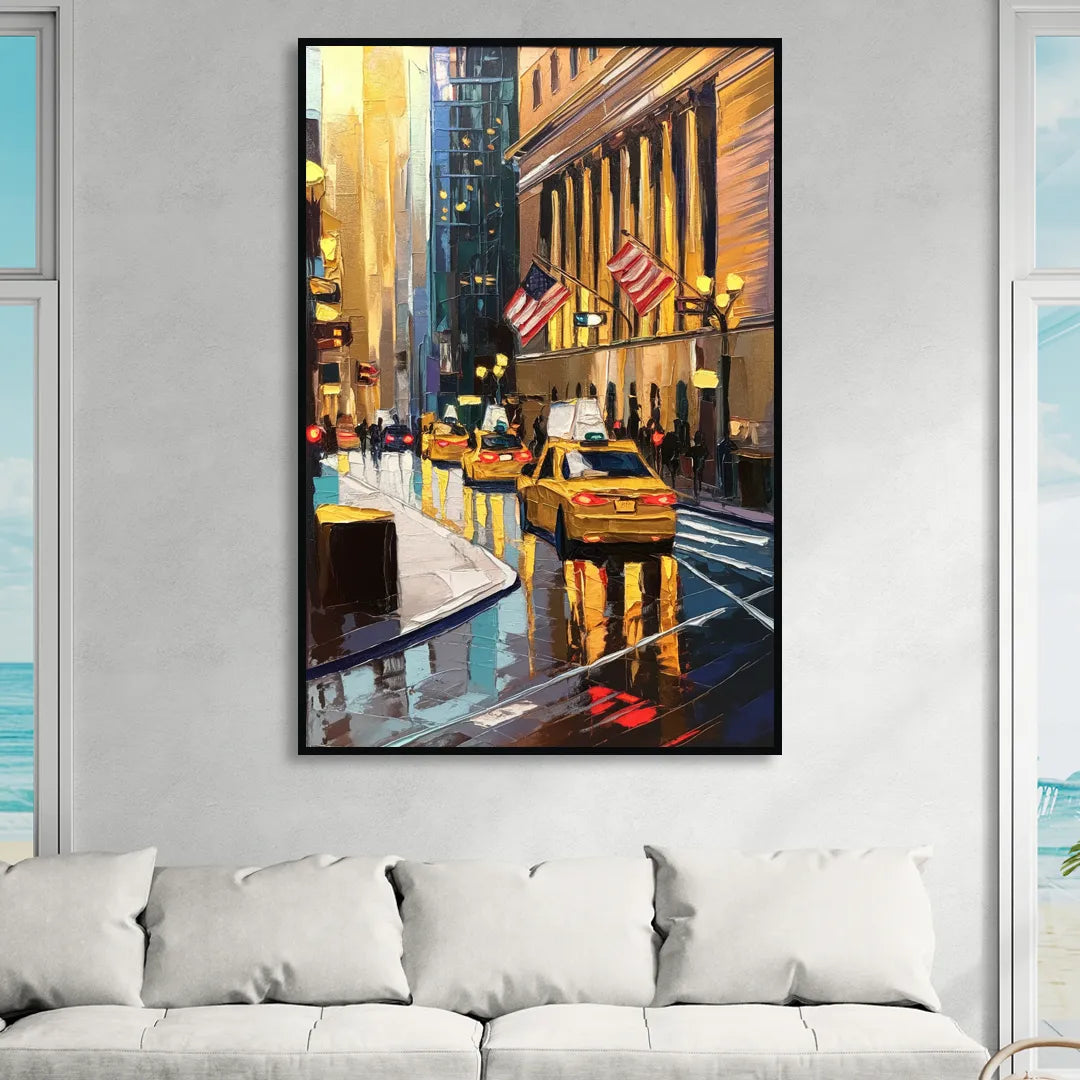 New York City Wall Street Vibes Flags Living Room - Black Canvas Wall Art