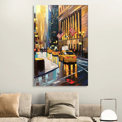 New York City Wall Street Vibes Flags Sitting Room - Canvas Wall Art