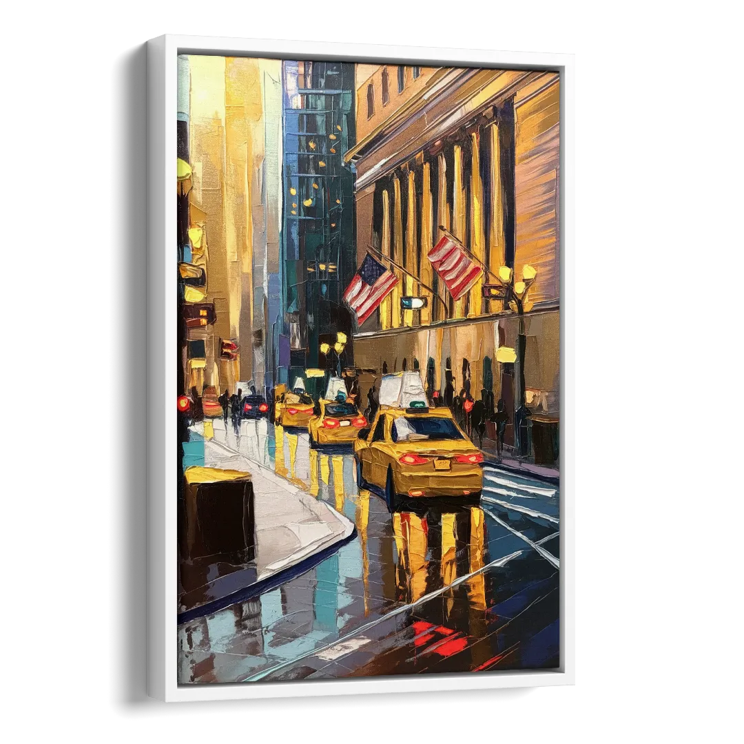 New York City Wall Street Vibes Flags Side - White Canvas Wall Art
