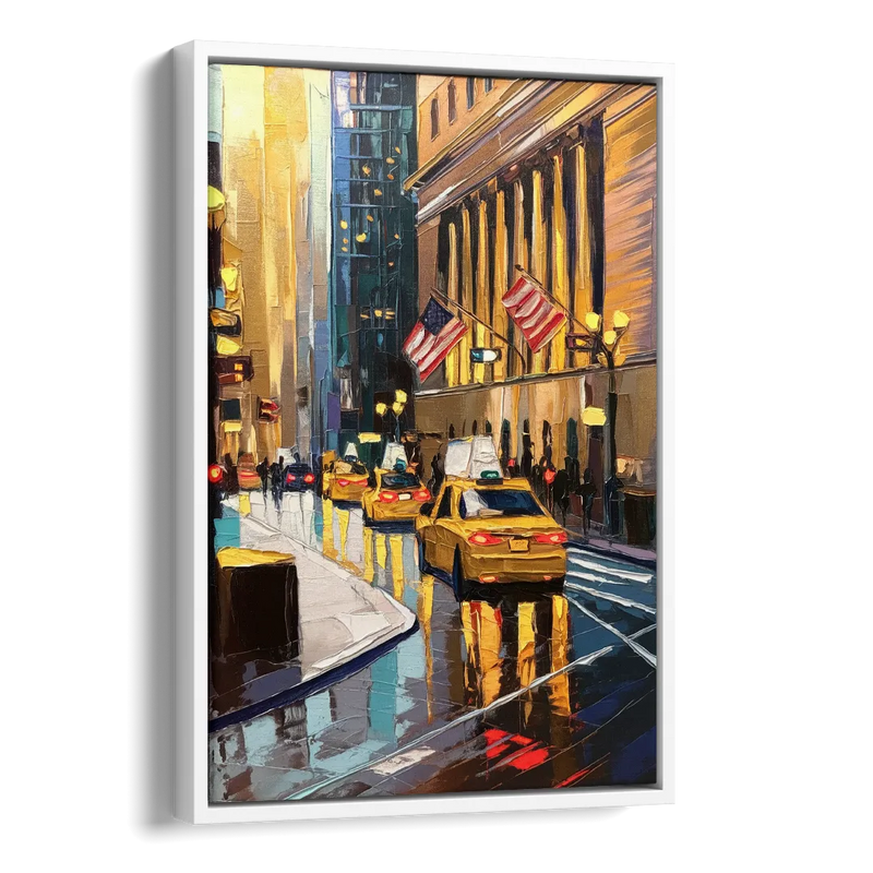 New York City Wall Street Vibes Flags Side - White Canvas Wall Art