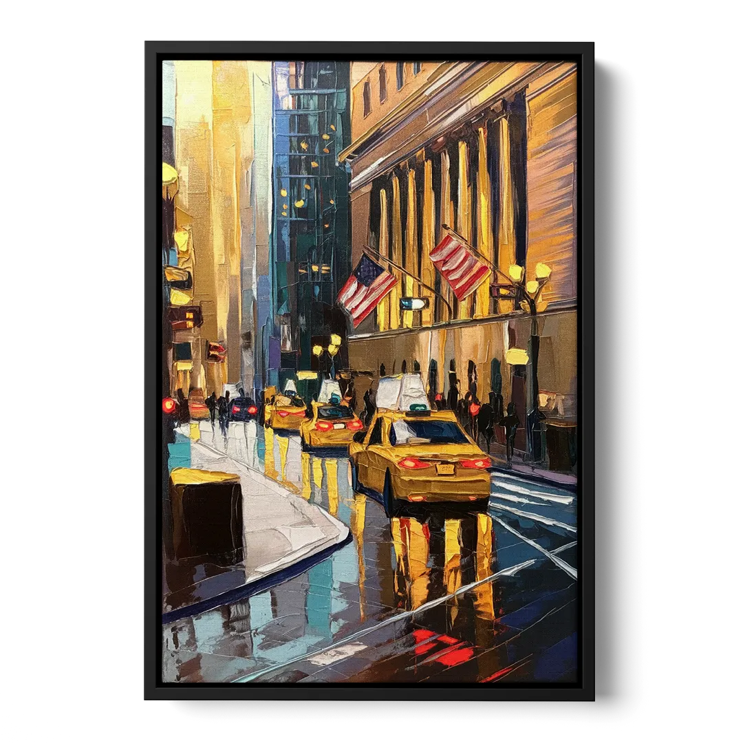 New York City Wall Street Vibes Flags Front - Black Canvas Wall Art