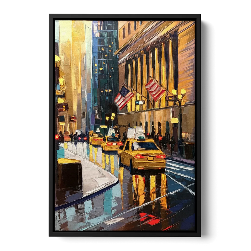 New York City Wall Street Vibes Flags Front - Black Canvas Wall Art