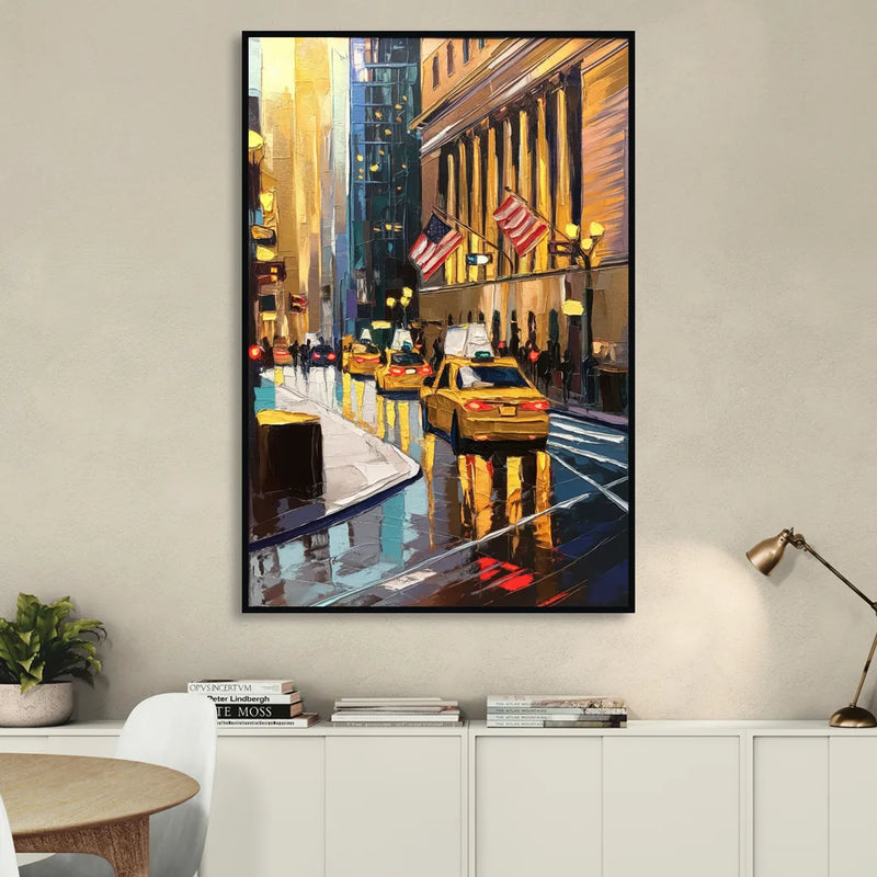 New York City Wall Street Vibes Flags Sitting Room - Black Canvas Wall Art