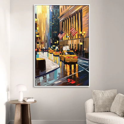 New York City Wall Street Vibes Flags Sitting Room - White Canvas Wall Art