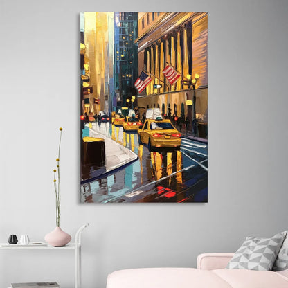 New York City Wall Street Vibes Flags Living Room - Canvas Wall Art