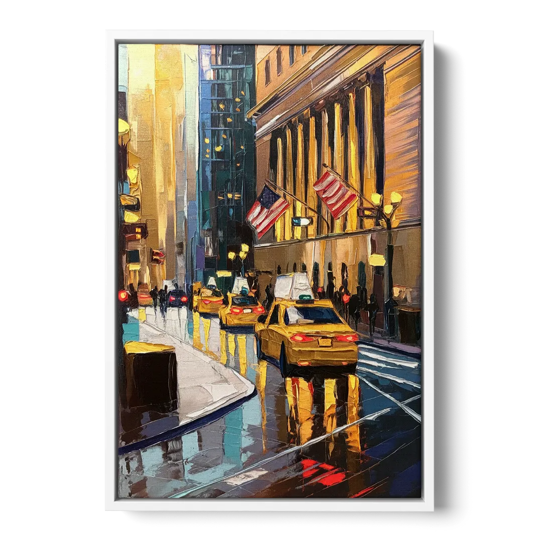 New York City Wall Street Vibes Flags Front - White Canvas Wall Art