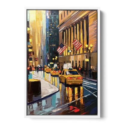 New York City Wall Street Vibes Flags Front - White Canvas Wall Art