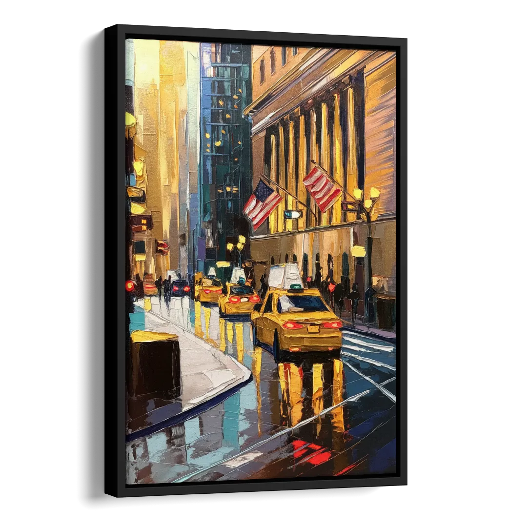 New York City Wall Street Vibes Flags Side - Black Canvas Wall Art