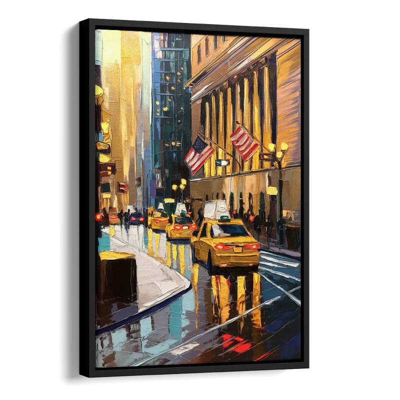 New York City Wall Street Vibes Flags Side - Black Canvas Wall Art