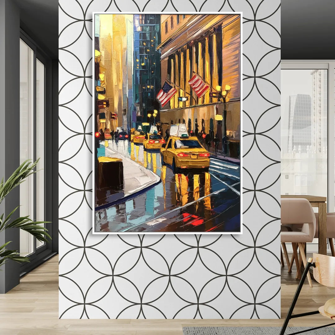 New York City Wall Street Vibes Flags Living Room - White Canvas Wall Art