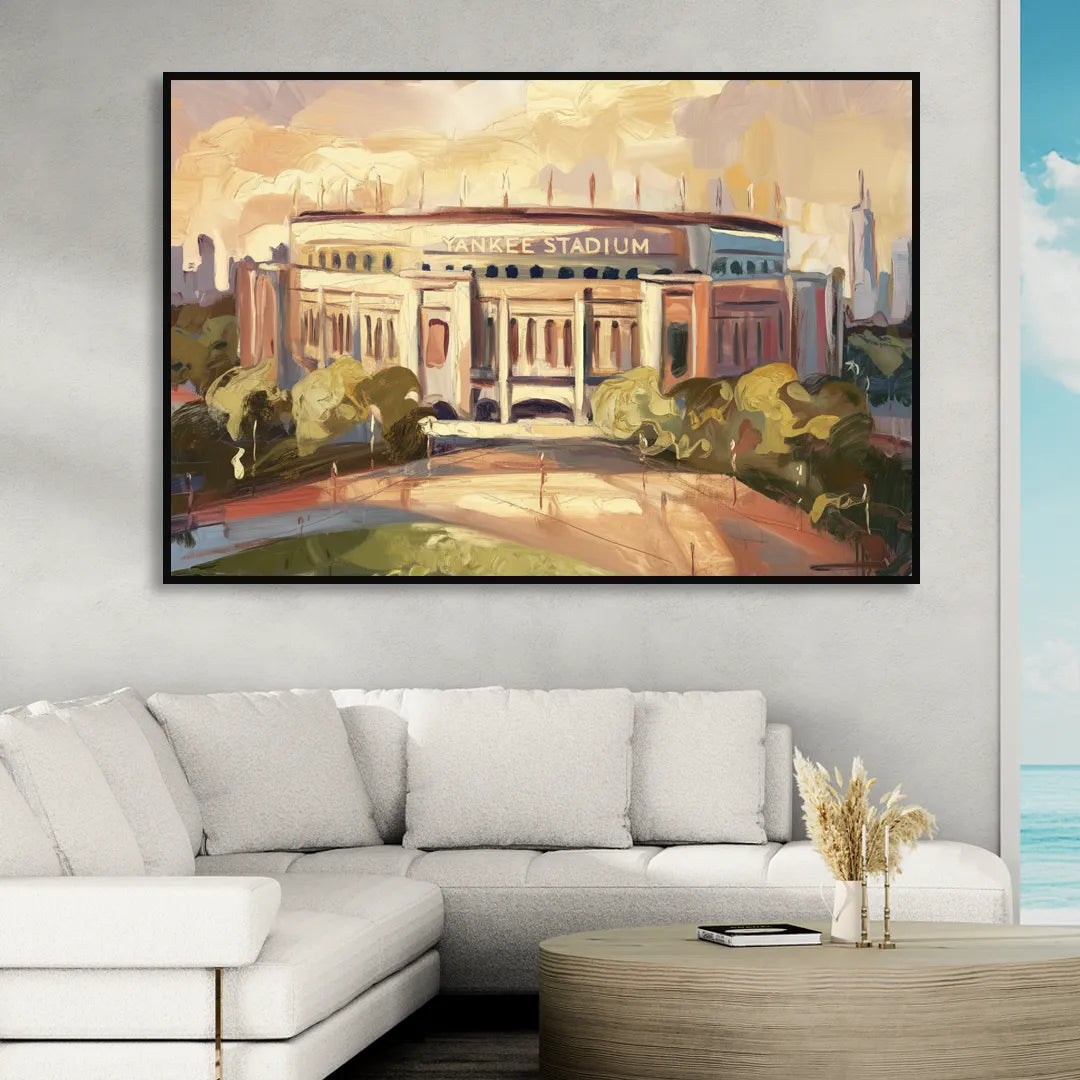 New York City Yankee Stadium Living Room - Black Canvas Wall Art