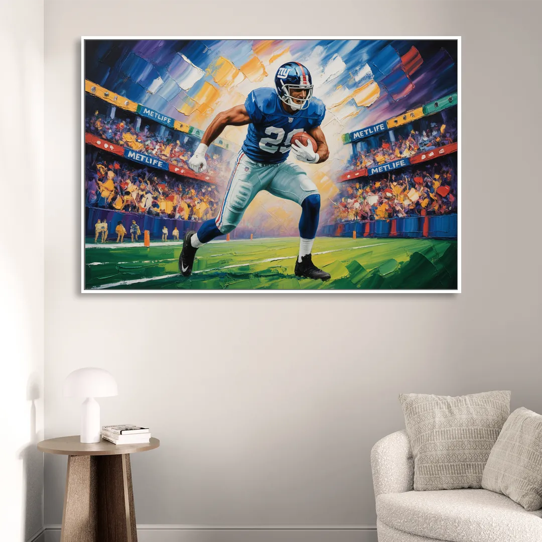 New York Giants Dynamic Impressionistic Action Art Living Room - White Canvas Wall Art