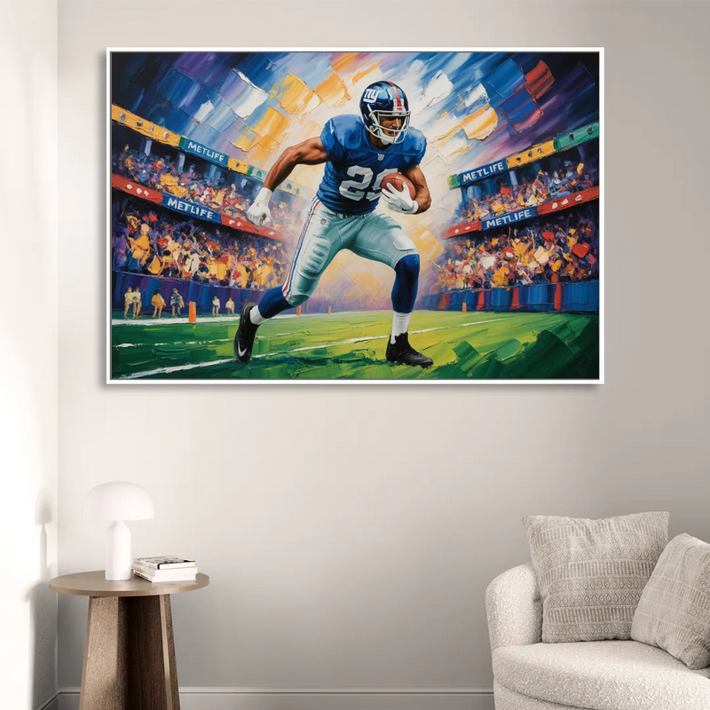 New York Giants Dynamic Impressionistic Action Art Living Room - White Canvas Wall Art