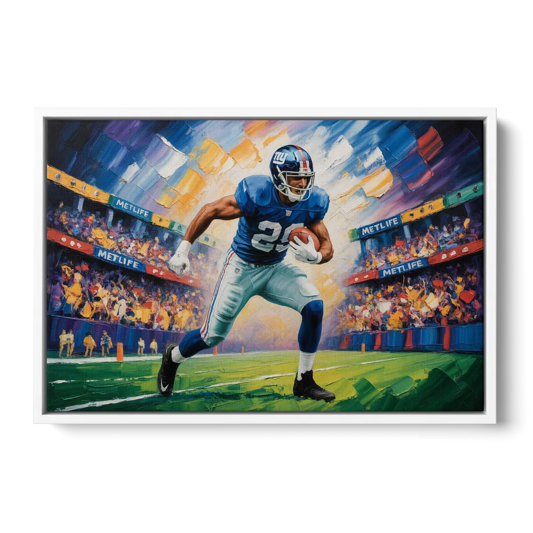 New York Giants Dynamic Impressionistic Action Art - White Frame Canvas