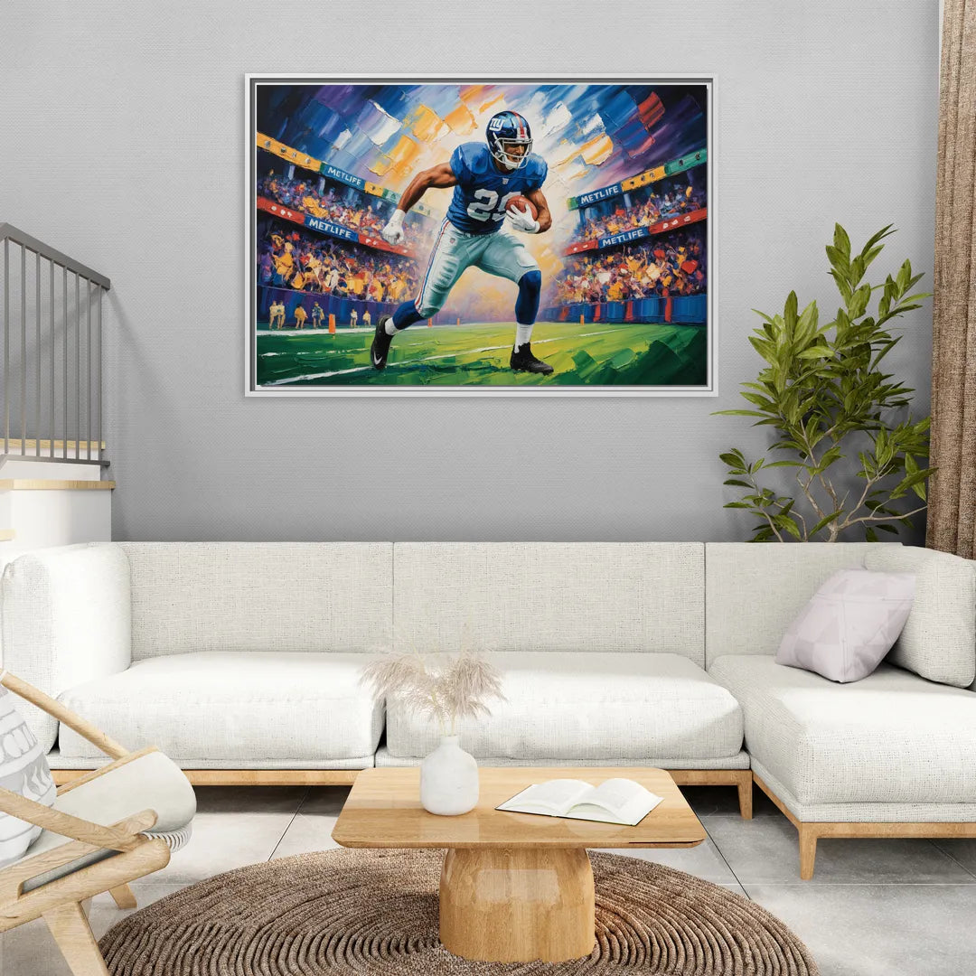 New York Giants Dynamic Impressionistic Action Art - Living Room White Frame Canvas