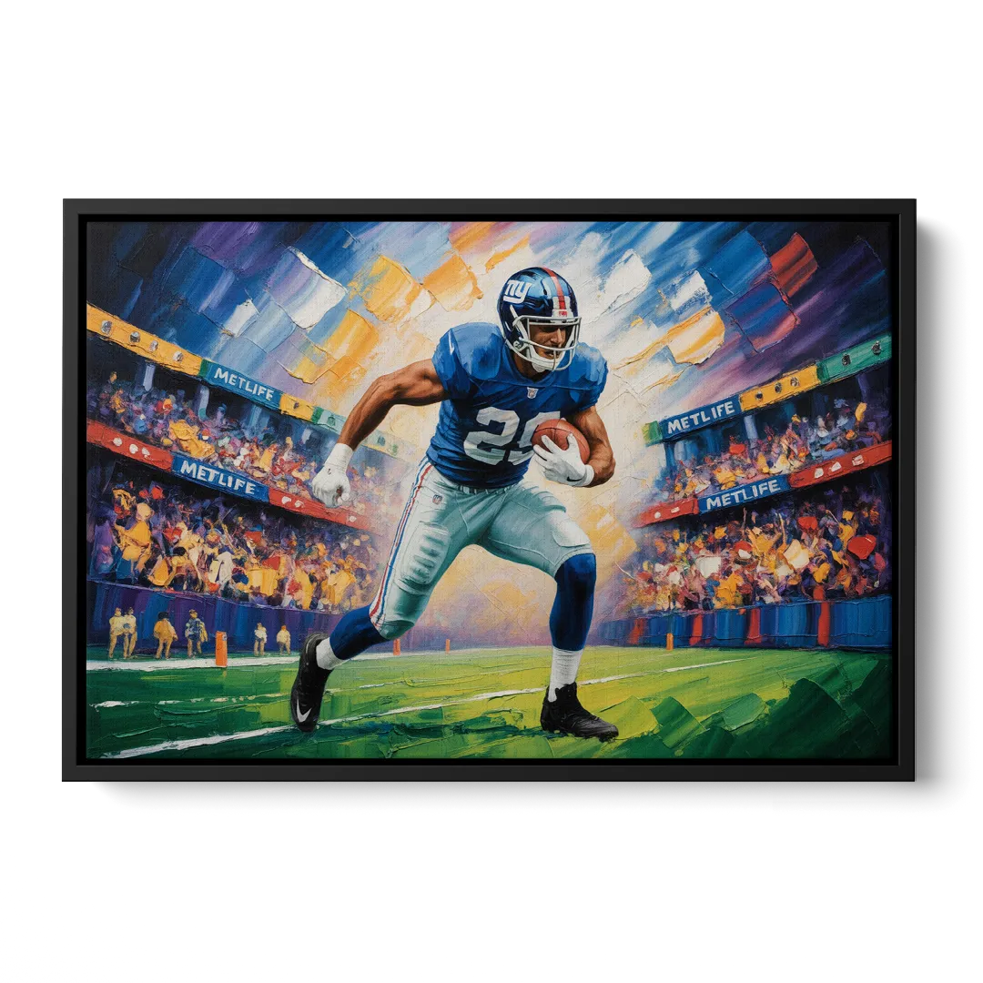 New York Giants Dynamic Impressionistic Action Art Front - Black Canvas Wall Art