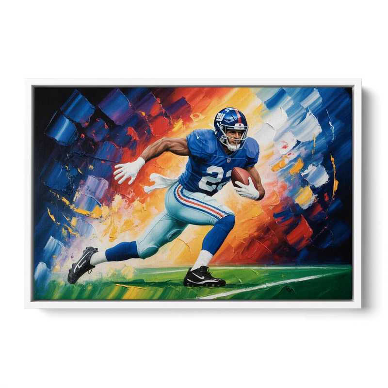 New York Giants Impressionistic Football Action Art Front - White Canvas Wall Art