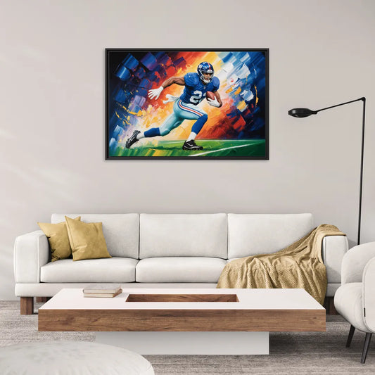 New York Giants Impressionistic Football Action Art - Living Room Black Frame Canvas