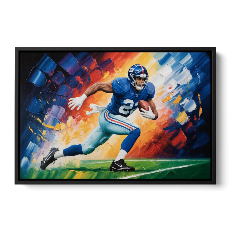 New York Giants Impressionistic Football Action Art Front - Black Canvas Wall Art