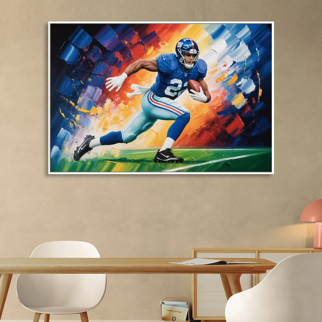 New York Giants Impressionistic Football Action Art Living Room - White Canvas Wall Art