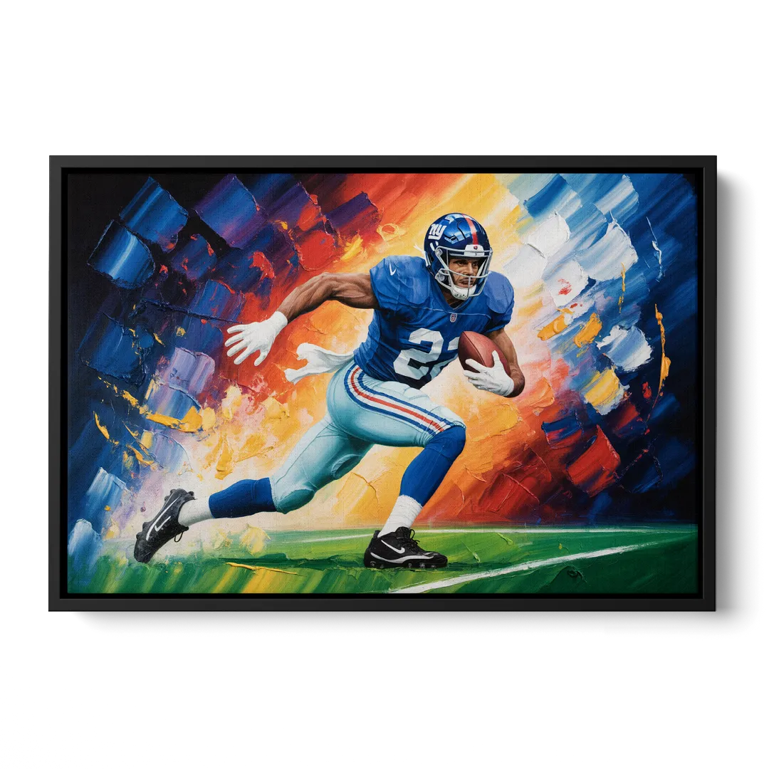 New York Giants Impressionistic Football Action Art - Black Frame Canvas