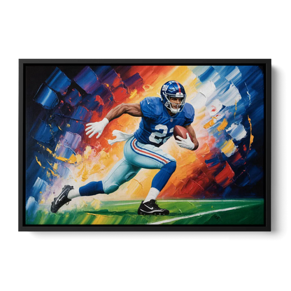 New York Giants Impressionistic Football Action Art - Black Frame Canvas