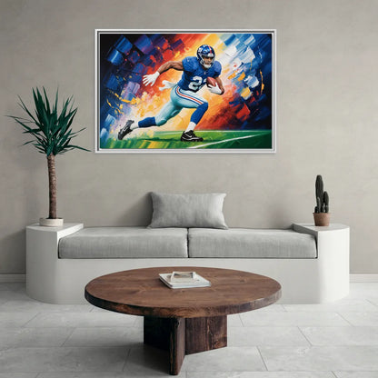 New York Giants Impressionistic Football Action Art - Living Room White Frame Canvas