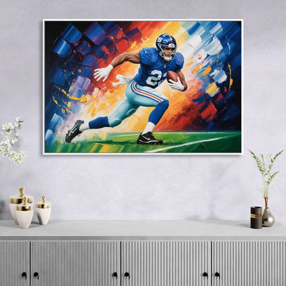 New York Giants Impressionistic Football Action Art Sitting Room - White Canvas Wall Art