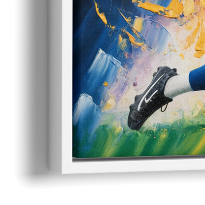 New York Giants Impressionistic Football Action Art - Close-Up White Frame Canvas