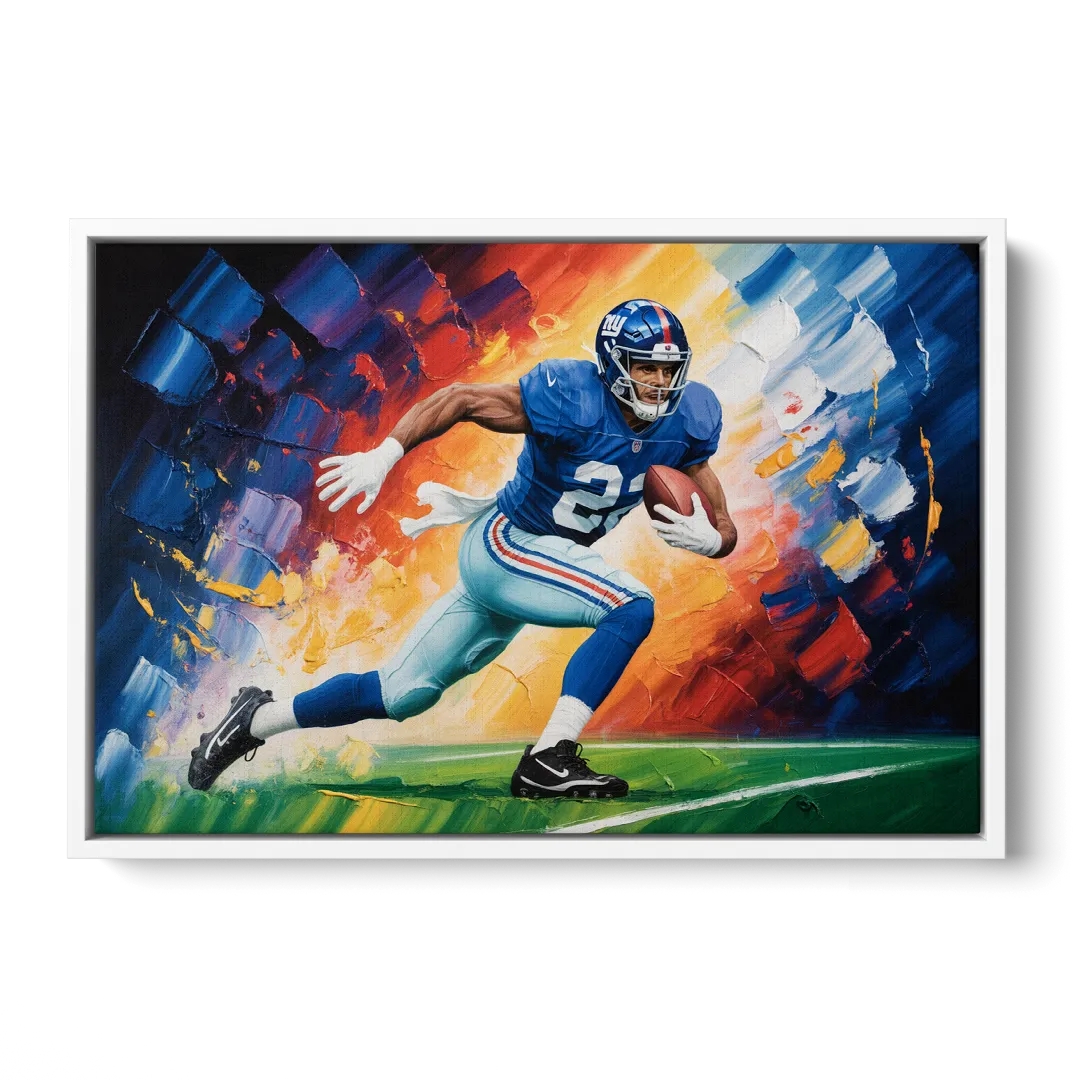 New York Giants Impressionistic Football Action Art - White Frame Canvas