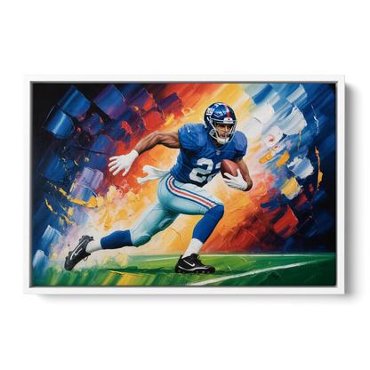 New York Giants Impressionistic Football Action Art - White Frame Canvas
