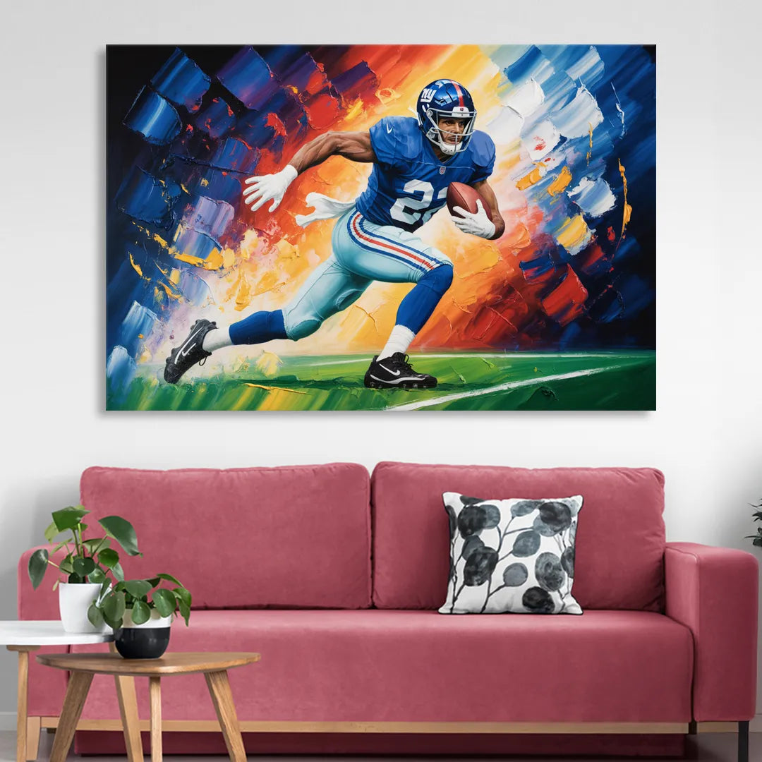 New York Giants Impressionistic Football Action Art Living Room - Canvas Wall Art