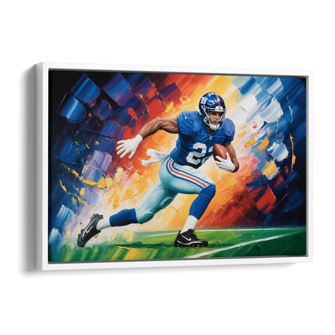 New York Giants Impressionistic Football Action Art Side - White Canvas Wall Art