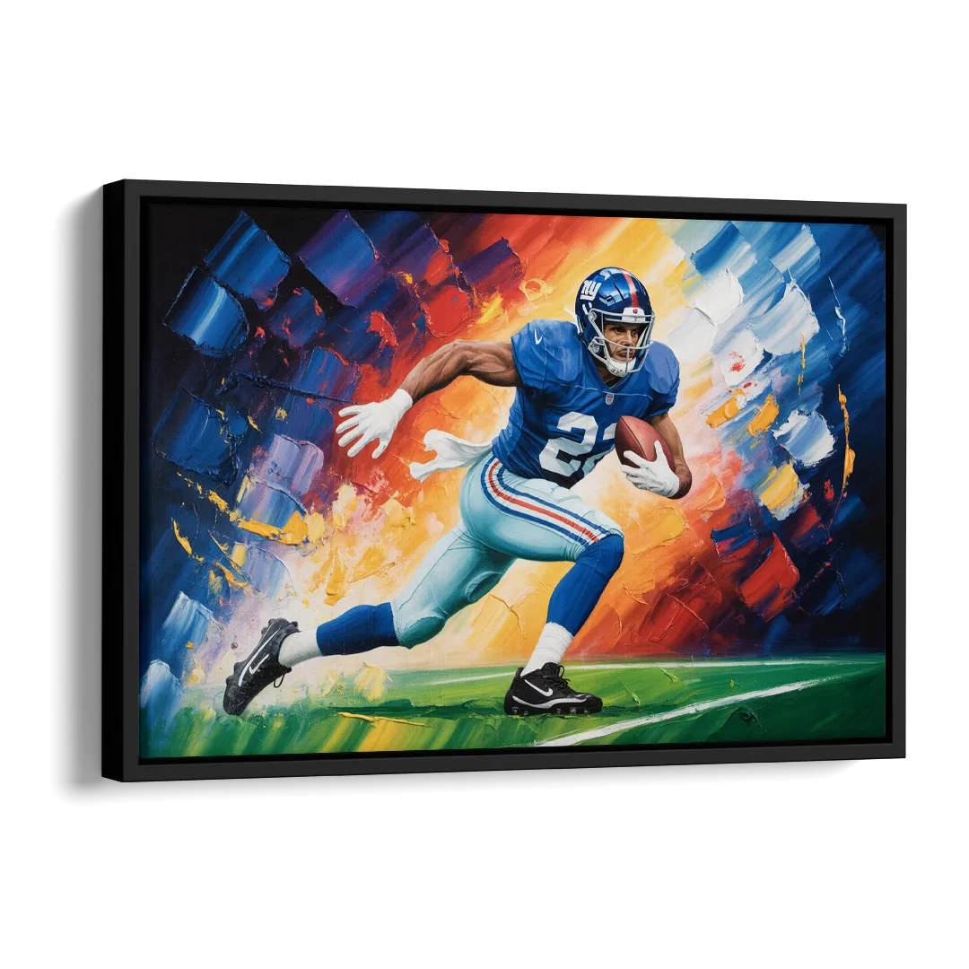 New York Giants Impressionistic Football Action Art Side - Black Canvas Wall Art