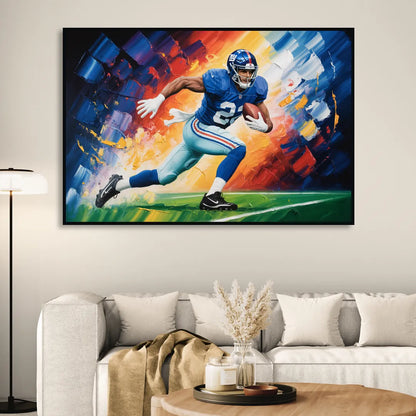 New York Giants Impressionistic Football Action Art Sitting Room - Black Canvas Wall Art
