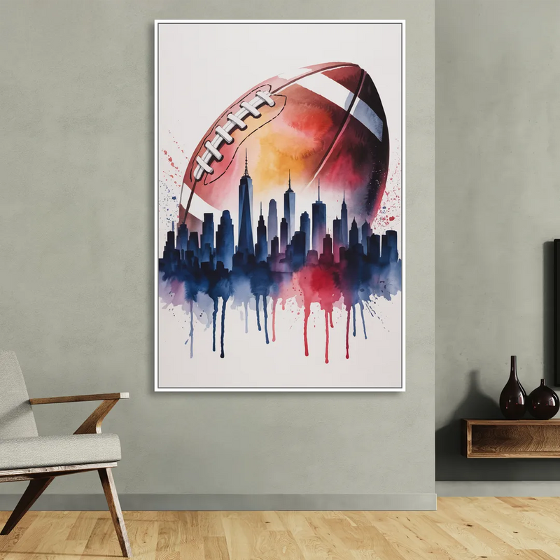 New York Giants Skyline Game Living Room - White Canvas Wall Art