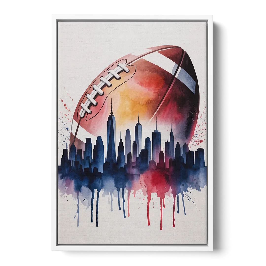 New York Giants Skyline Game - White Frame Canvas