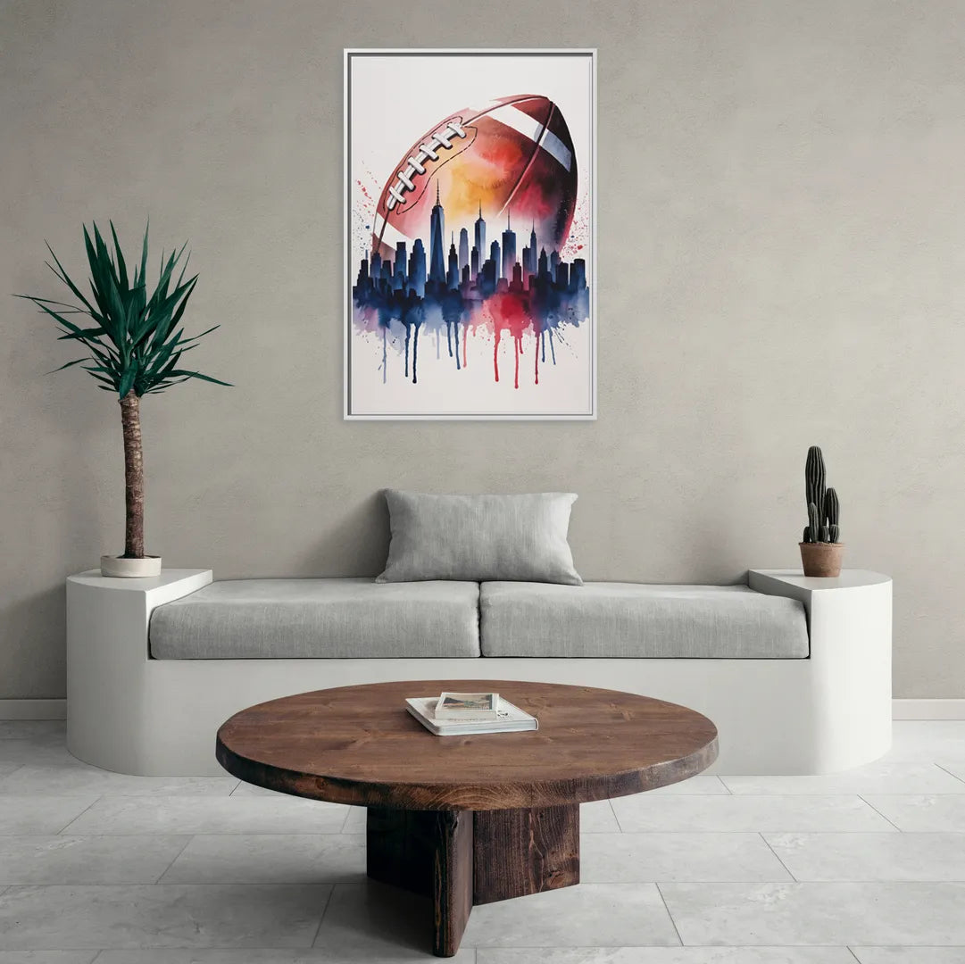 New York Giants Skyline Game - Living Room White Frame Canvas